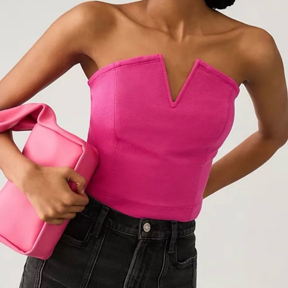 Maeve Anthropologie Top Extra Large Pink Raspberry Strapless Corset Smocked Crop